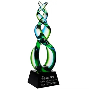 Green Double Helix Art Glass Award | https://www.bestnamebadges.com