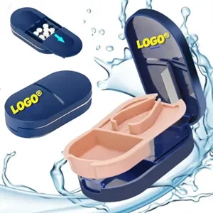 Portable Medicine Pill Box With Tablet Cutter Splitter