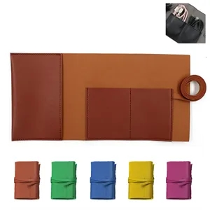PU Leather Charger Roll Up, Electronics Cable Organizer