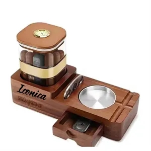 Wooden Cigar Case Humidor Ashtray Set With Cutter Office