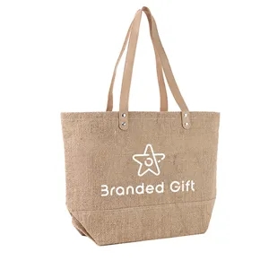 Jute Tote Bag With Leather Handles