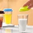 12oz Double Walled Glass Coffee Mugs with Silicone Lids | https://www.bestnamebadges.com