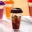 12oz Double Walled Glass Coffee Mugs with Silicone Lids | https://www.bestnamebadges.com