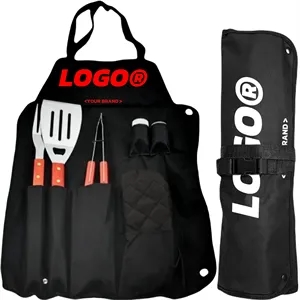 6 Piece BBQ Apron Tool Set And Utensils Barbecue
