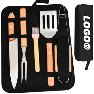 BBQ Tool Set Stainless Steel Utensils with Wooden Handles