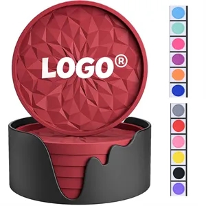 6-Pack Silicone Coaster With Holder Round Non-Slip Non-Stick