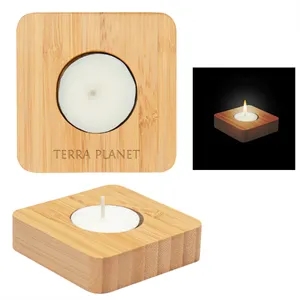 Bamboo Tea Light Candle Holder With Candle | https://www.bestnamebadges.com
