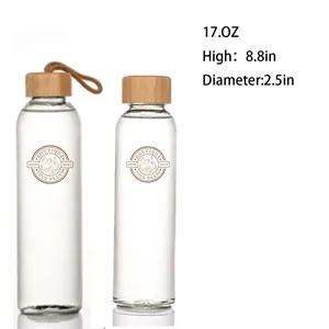 17OZ. Glass Water Bottle With Bamboo Lid And Beverage Cup