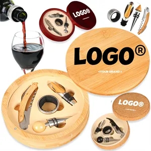 Round Exquisite Wooden Wine Bottle Opener Gift Box Set