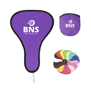 T Shape Foldable Nylon Hand Fan W/ Pouch