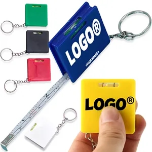 Customized Mini Square Tape Measure With Level Keychain