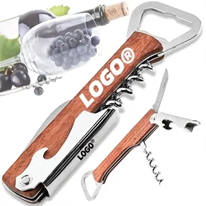 Multifunctional Wooden Handle Corkscrew Wine Bottle Opener