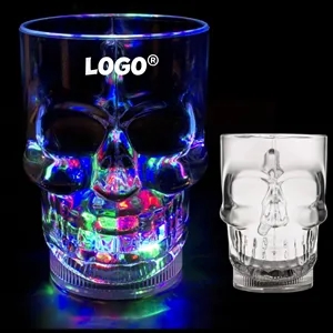 14 Oz. Flashing LED Lighted Skull Cup Halloween Party Mug 