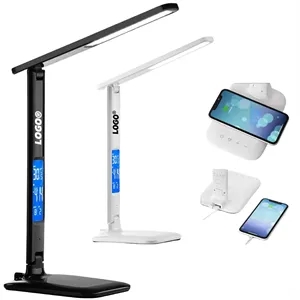 Wireless Charging Led Desk Lamp Lcd Screen Alarm Clock