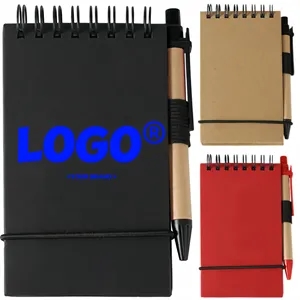 Pocket Kraft Paper Spiral Notebook with Pen Kit