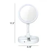 Round Folding LED Outdoor Indoor Makeup Mirror Plug In | https://www.bestnamebadges.com