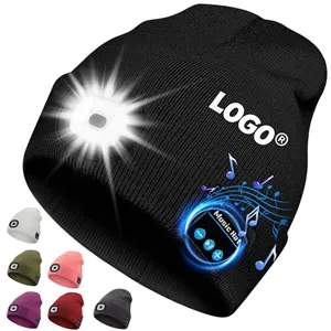 USB Rechargeable Bluetooth Beanie Hat with LED Light