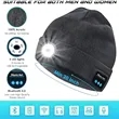 USB Rechargeable Bluetooth Beanie Hat with LED Light | https://www.bestnamebadges.com