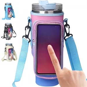 Waterproof Bottle Pouch with Phone Pocket for 40 oz Tumbler