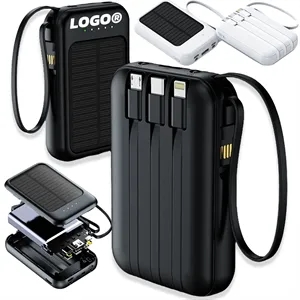 Mini Solar Fast Charging Power Bank With Built In Cable