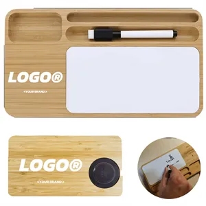 Bamboo 10W Wireless Charging Desk Organizer With Writing Pad