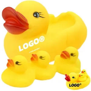 Water Play Bath Toys Rubber 1 Big 3 Small Net Ducks