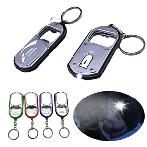 Mini Slide Button Led Flashlight With Can Opener Key Chain