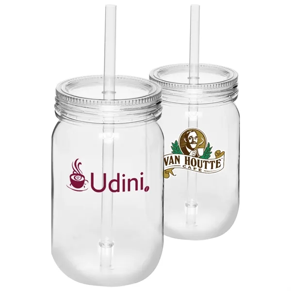 24 oz. Single Wall Plastic Mason Jars With Straw