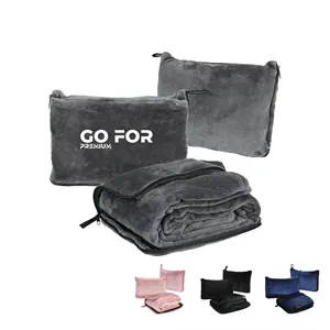2 in 1 Airplane Travel Throw Blanket in Carabiner Pouch