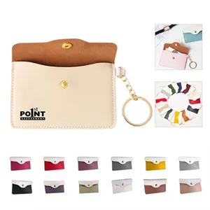 Leather Mini Coin Purse W/Press Button And Key Ring