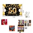 Backdrop Glitter Gold Balloons Ribbon Birthday Decorations | https://www.bestnamebadges.com