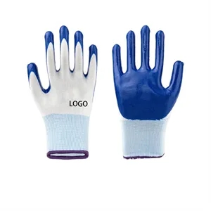 Super Rugged Latex Coated Palm Knit Gloves Blue & White