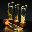Custom Crystal Award Plaque Trophy W/ Wood Base w/LED lights | https://www.bestnamebadges.com