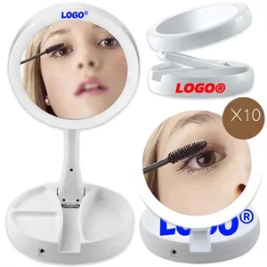 Round Folding LED Outdoor Indoor Makeup Mirror Plug In