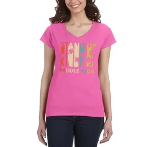 Gildan Ladies' SoftStyle® Fitted V-Neck T-Shirt | https://www.bestnamebadges.com