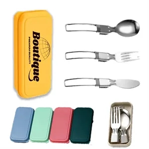 Stainless Steel Folding Travel Cutlery Utensils Set | https://www.bestnamebadges.com