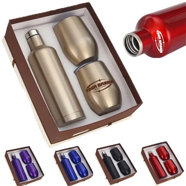 3-Piece Stainless Steel Wine Bottle Wine Glass Gift Box
