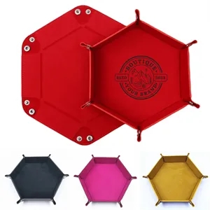 PU Leather Hexagonal Dice Tray Foldable For Tabletop Games | https://www.bestnamebadges.com