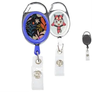 Front Concave Surface Oval Carabiner Badge Reel w/ Plain Bac | https://www.bestnamebadges.com