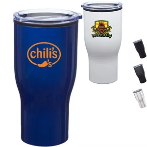 28 Oz. Stainless Steel Travel Mugs W/ Plastic Interior | https://www.bestnamebadges.com