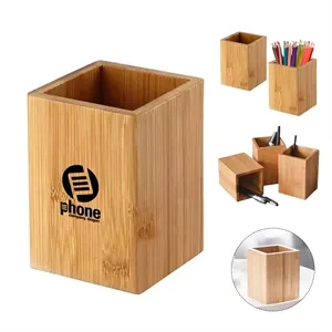 Bamboo Wood Pen Holder Stand for Desk