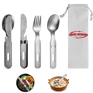 Stainless Steel Cutlery Three-Piece Portable Bag For Camping