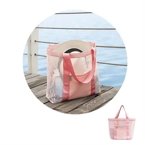 Pink Mesh Beach Storage Bag for Women
