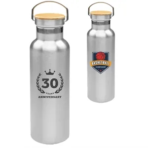 20 oz. BPA free Wood top Insulated Water Bottles w/ Handle | https://www.bestnamebadges.com