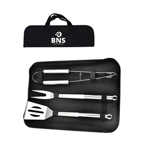 Stainless Steel 3 piece BBQ Set in Carry Bag