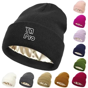 Womens Satin Lined Knit Beanie Hat