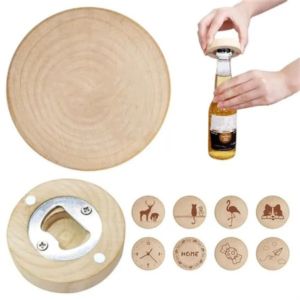 Portable Round Magnetic Wood Coaster Bottle Opener
