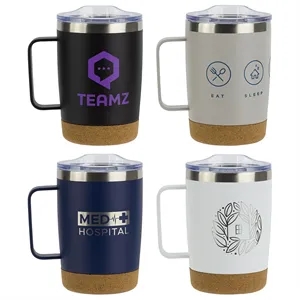 Sapora 12 oz Vacuum Insulated Stainless Steel Mug with Cork | https://www.bestnamebadges.com