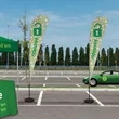 13' Streamline Razor Sail Sign Flag, 2-Sided, Scissor Base | https://www.bestnamebadges.com