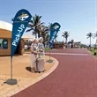 8' Streamline Teardrop Sail Sign Flag, 2-Sided, Scissor Base | https://www.bestnamebadges.com